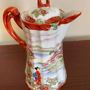 Vintage Japanese Tea Chocolate Pot hand Painted Gisha’s in Flower Garden
